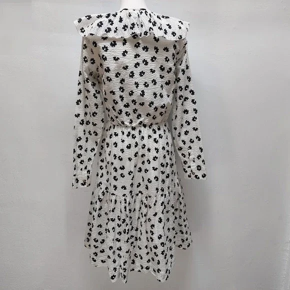 Udel New York Floral Seersucker Dress Women's S White Ruffle Collar Midi Cottage - Picture 3 of 9